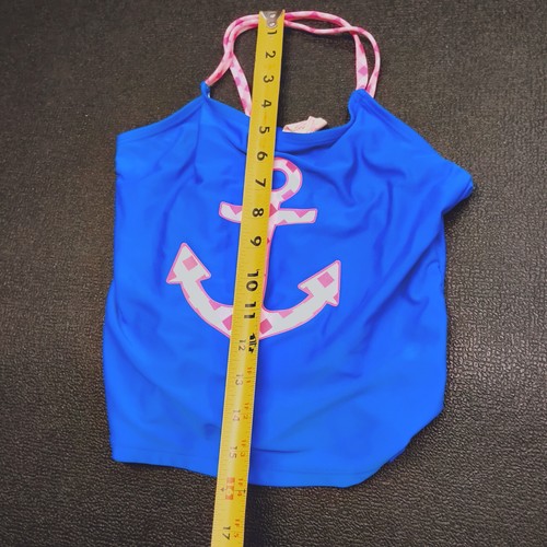 OP Girls Size L Large 10-12 Blue Pink Anchor Print Cross Strap Swim Top Shirt - Picture 15 of 17