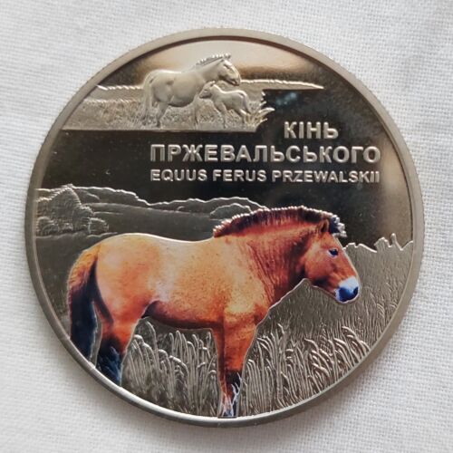 UKRAINE COLORED 5 HRYVNA UNC COIN 2021 YEAR CHERNOBYL PRZEWALSKI HORSE
