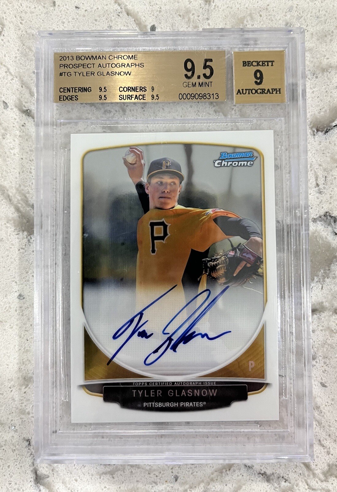 2013 BOWMAN CHROME TYLER GLASNOW GEM MINT AUTO 9.5 BECKETT GRADED DODGERS