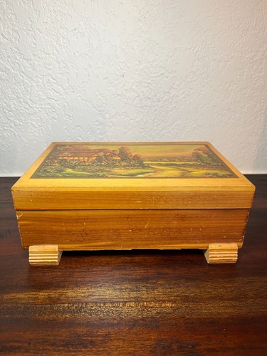 Vintage Zedernholz Andenken Box Fuß Landhaus bemalt Cottagecore Grannycore - Bild 2 von 5