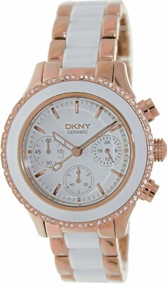 DKNY NY8825 Broooklyn Rose Gold Steel White Ceramic Women's Chronograph Watch