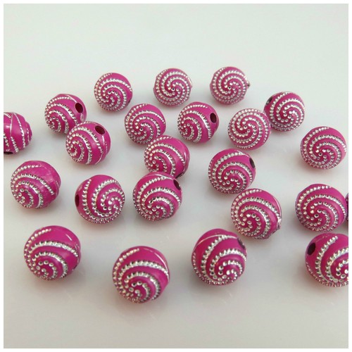 50 X 10MM SPARKING SILVER SWIRL ACRYLIC ROUND BEADS FOR JEWELLERY MAKING - Picture 7 of 10