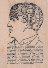 Numbered Head 1 3/4 x 2 1/4" Rubber Stamp, Mixed Media, Vintage Ad