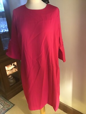 BNWT SOSANDAR WOMENS HOT PINK SHIFT DRESS 3/4 Sleeves Size UK16