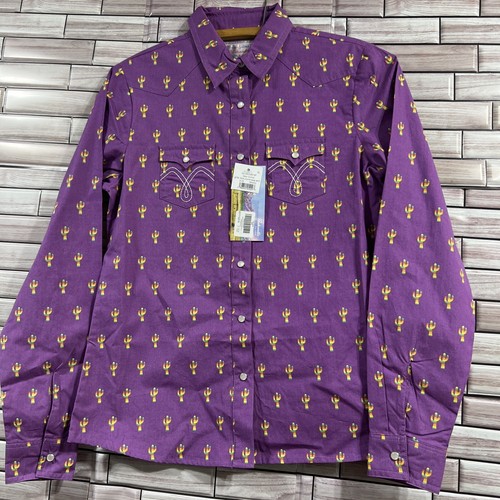 Panhandle girls XL Western shirt pearl snap Dark Orchid cactus print cowgirl NWT - Picture 2 of 15