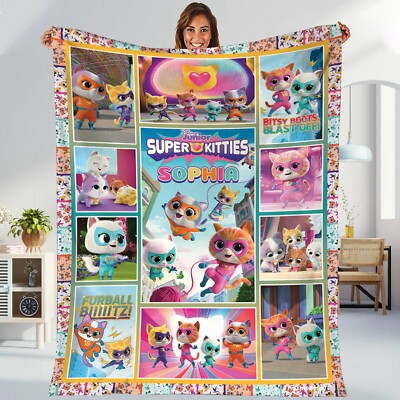 Personalized Super Kitties Plush Fleece Blanket Super Cat Blanket Ginny Spa