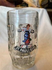 St Pauli Girl Dimpled Glass Beer Mug Germany 0.25 L  Breweriana Clear Logo