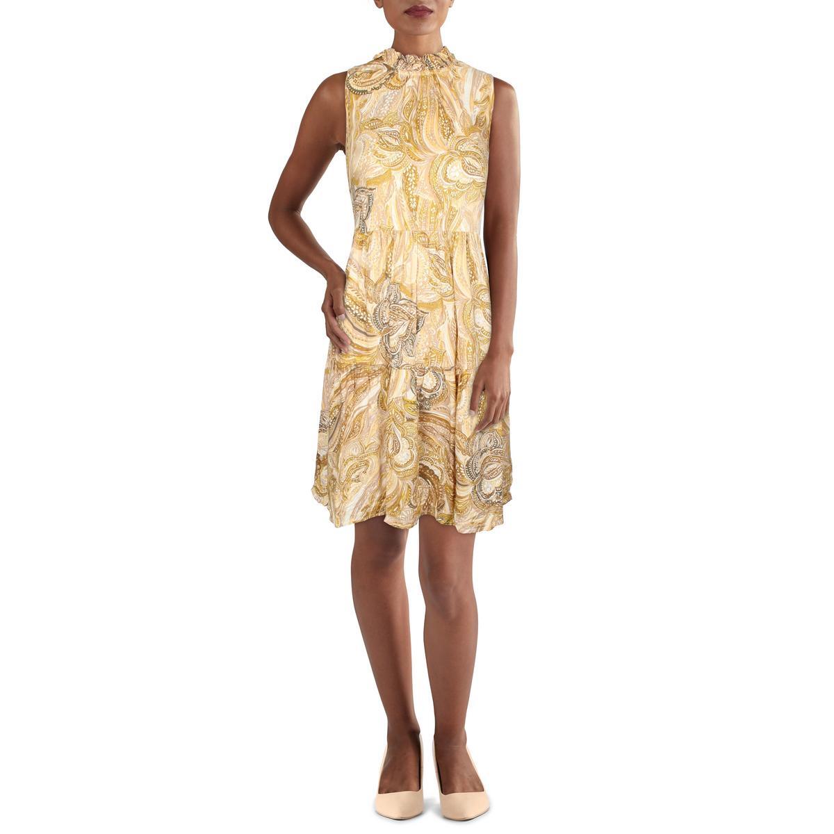 Женское платье-футляр из вискозы с золотым принтом Calvin Klein 4 BHFO 3953