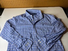 Ralph Lauren Shirt Mens Size 17 Blue Plaid Dress Slim Fit Easy Care