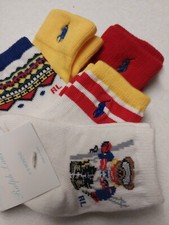 0-6m Boys Ralph Lauren POLO BEAR Crew SOCKS INFANT BABY Boy SKI Bear , 4 PAIR
