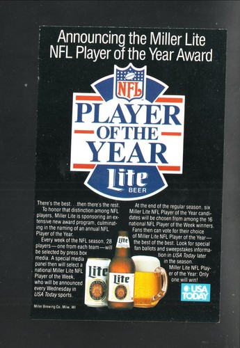 Miller Lite--Jugador del Año de la NFL--Anuncio impreso 1989