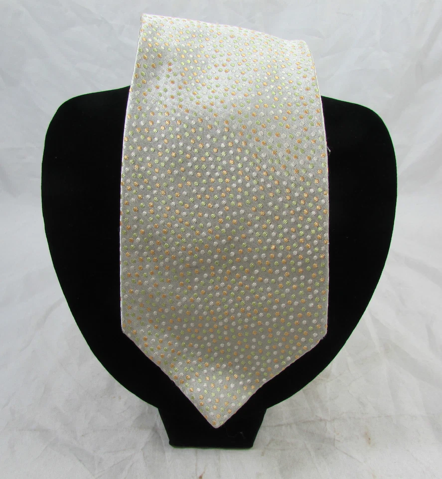 Corbata Banana Republic 100 % seda hecha a mano Italia plata bronceada puntos verde naranja Foto 2 de 4