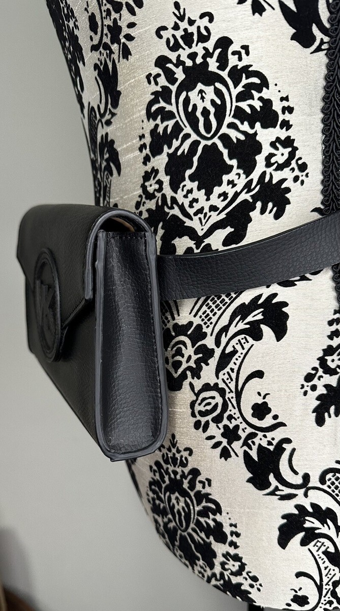 NWT Original MICHAEL KORS Flap Logo Belt Waist Bag Leather Black 