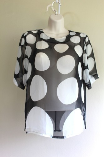 Classiques Tank Bluse Damen XS halbtransparent gepunktet Grafik schwarz weiß S/S - Bild 1 von 6