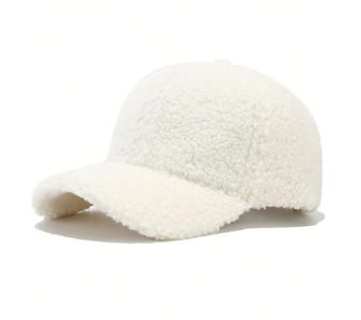 White Minimalist Solid Color Adjustable Plus Fleece Thick Earflap Baseball Cap