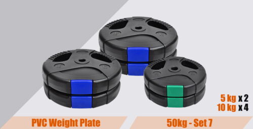 50kg Weight Plate Set - Dual Grip Ez Handle PVC Coated Home Gym Barbell Plates - Picture 11 of 13