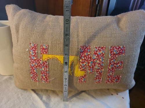NEW Handmade Burlap Embroidered Applique Maryland State MD "HOME" Pillow - Picture 4 of 4