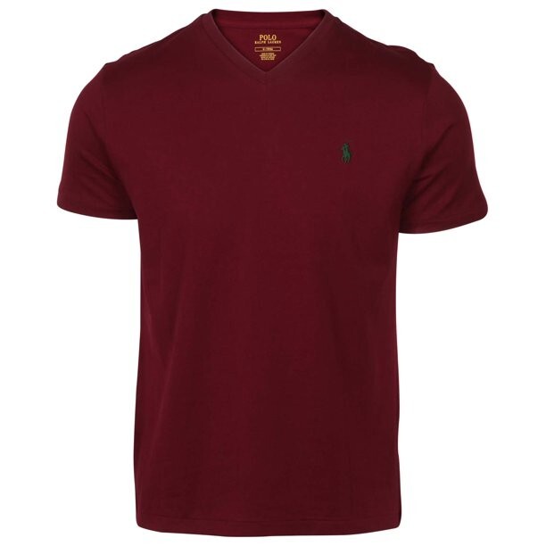Tシャツ・カットソー Polo Ralph Lauren Wine Red Cotton T-Shirt Classic-Fit Polo Ralph Lauren men's Classic V Neck T- Shirt - size Small