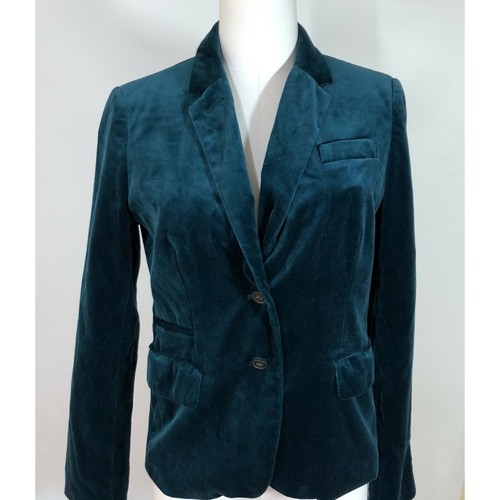 J Crew Womens 10 Schoolboy Blazer Velvet Teal Blue