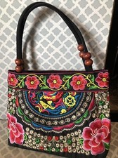 Vintage Black Colorfully Embroidered Purse