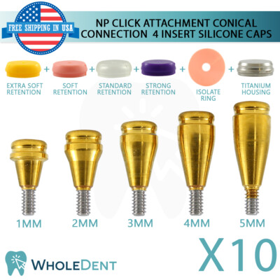 10x NP Conical Click Attachment Abutment 4 Insert Silicone Caps Dental Implant