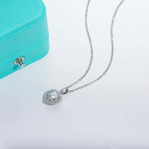 1CT Moissanite Heart Pendant 18" Necklace GRA Christmas Gift Birthday Gift - Picture 3 of 7