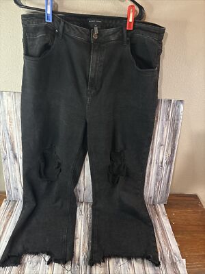 Risen Jeans Womens 3XL Black High Rise 5 Pocket Raw Hem Distressed Stretch