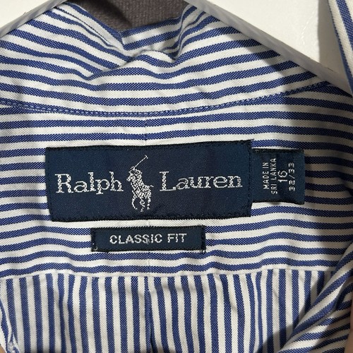 Ralph Lauren Classic Fit Shirt Mens Sz Medium 16 32/33 Blue Striped Long Sleeve - Imagen 3 de 10