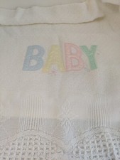 Vintage Acrylic White Pastel Baby Blanket USA 36x50