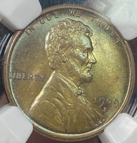 1909 S VDB LINCOLN WHEAT CENT NGC MS 62 BR TONED YELLOW GREEN RARE KEY DATE NICE