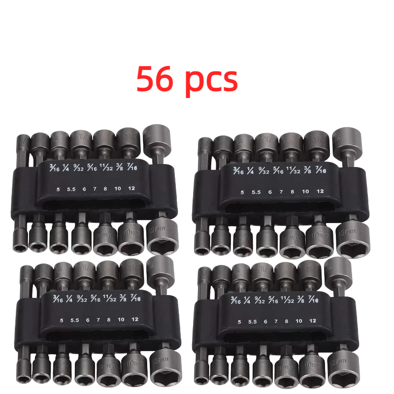 Power Nut Driver Bit Set Quick Change MM & SAE Impact 1/4