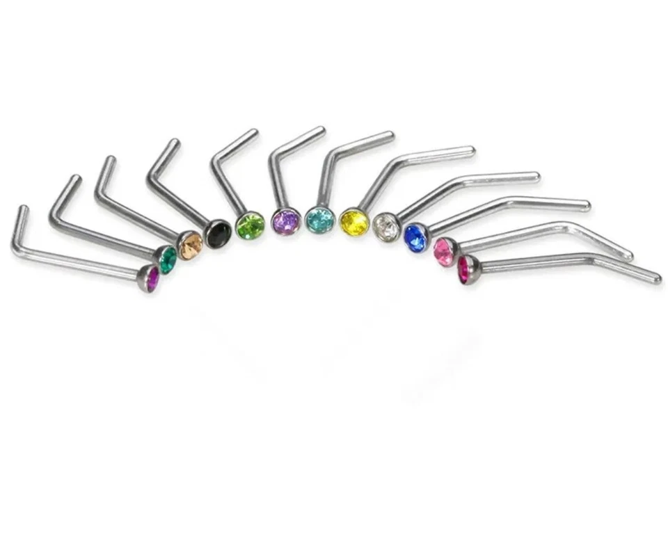 L-образное кольцо-гвоздик из хирургической стали для носа размер и цвет драгоценного камня калибр 20 - Изображение 4 из 4