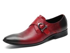 Men's Fashion Pointy Toe Color Matching Buckle Strap Youth Party Leather Shoes