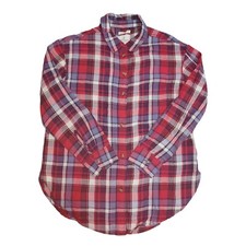 American Eagle Shirt Mens Small Button Up Tartan Plaid Red Blue Viscoe Blend