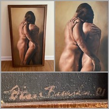 Large ADAM & EVE in Nude Embrace Christian Religious Original Oil Painting