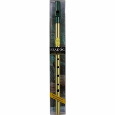 Tin Whistle Feadog Brass D Irish Whistle, Green Top - PRESENTATION PACK
