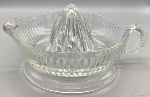 Exprimidor/escamador de vidrio prensado acanalado transparente de colección Anchor Hocking años 50-60 EE. UU. - Imagen 1 de 12