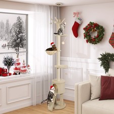 Floor to Ceiling Cat Tree 220-240cm Cat Activity Center Scratching Ramp Condo