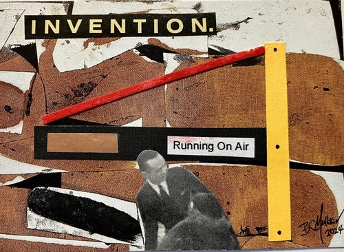 Original Pop Surreal ACEO Mixed Media Collage Fantasy Art - Running On Air