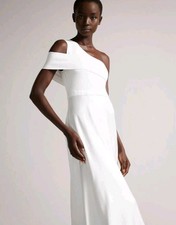 Ted Baker Maxi Dress Juniors 3 White Ivena Asymmetric Knit Bodice Satin Skirt