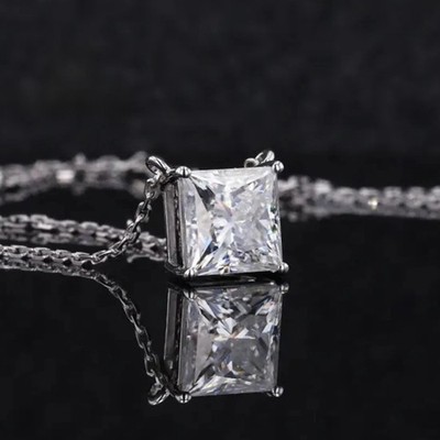 Rare 9.30 Ct Certified Princess White Diamond Solitaire Pendant In 925 Silver!