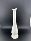Vintage Fenton Milk Glass Hobnail Swung Bud Vase 9”  - Chipped On Bottom
