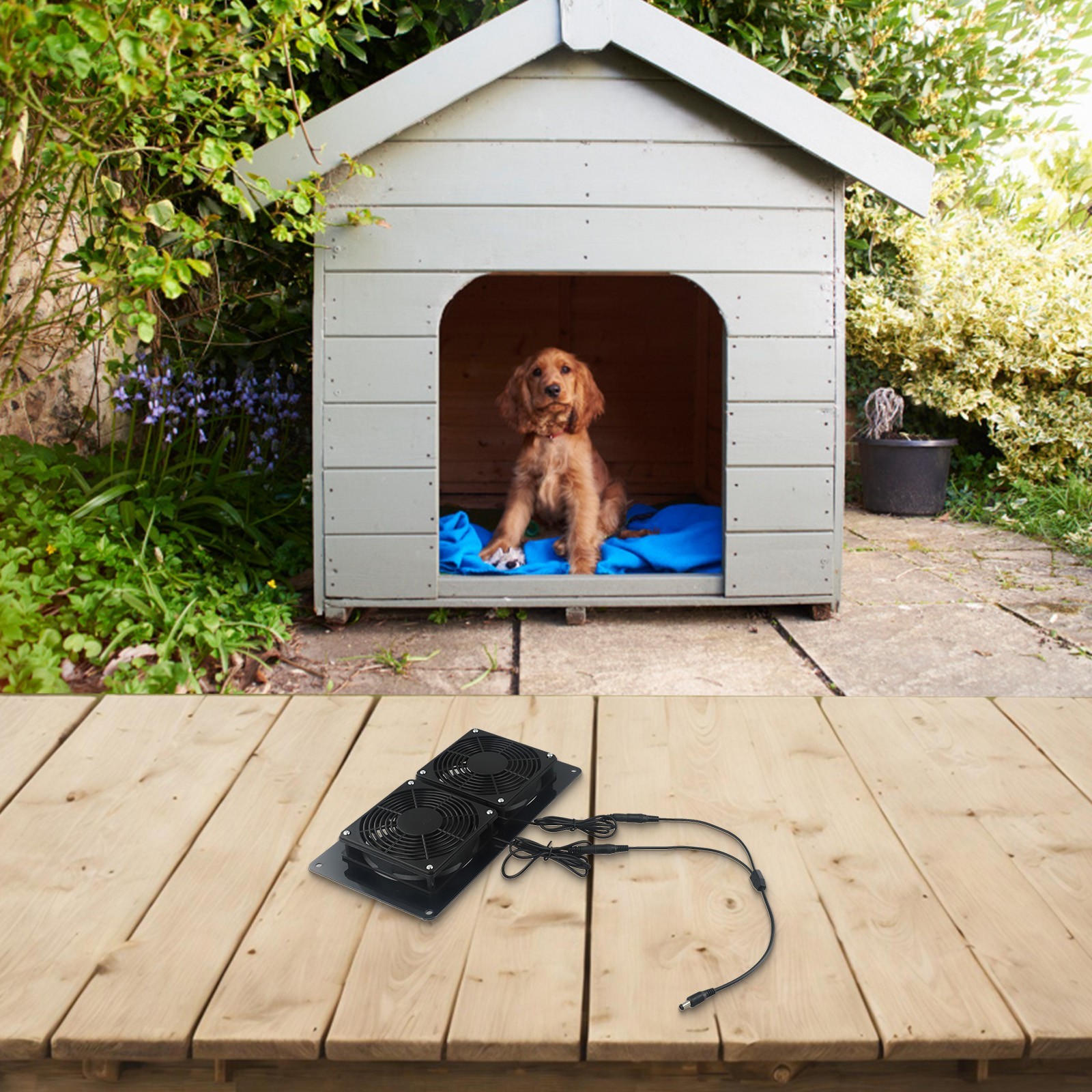 Ventilador DC12V con energía solar para disipación de calor en gallineros y casas para perros