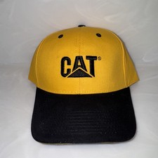 Cat Caterpillar Machinery Cotton Hat Cap Strap Adult Yellow/Black USA Made VTG