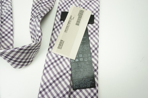 Brioni Silk White Eggplant Plaid Standard Tie Made in Italy NEW - Picture 7 of 8