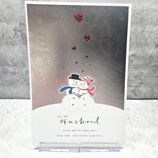Hallmark Christmas Greeting Card For Husband Snowman Silver Hearts Glitter Love