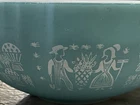 Vintage Pyrex 4Qt Mixing Bowl #444 Turquoise Blue Cinderella Amish Butterprint
