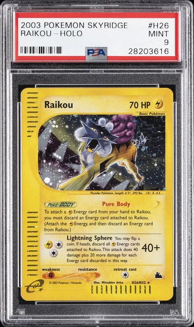 2003 POKEMON SKYRIDGE #H26 RAIKOU-HOLO PSA 9