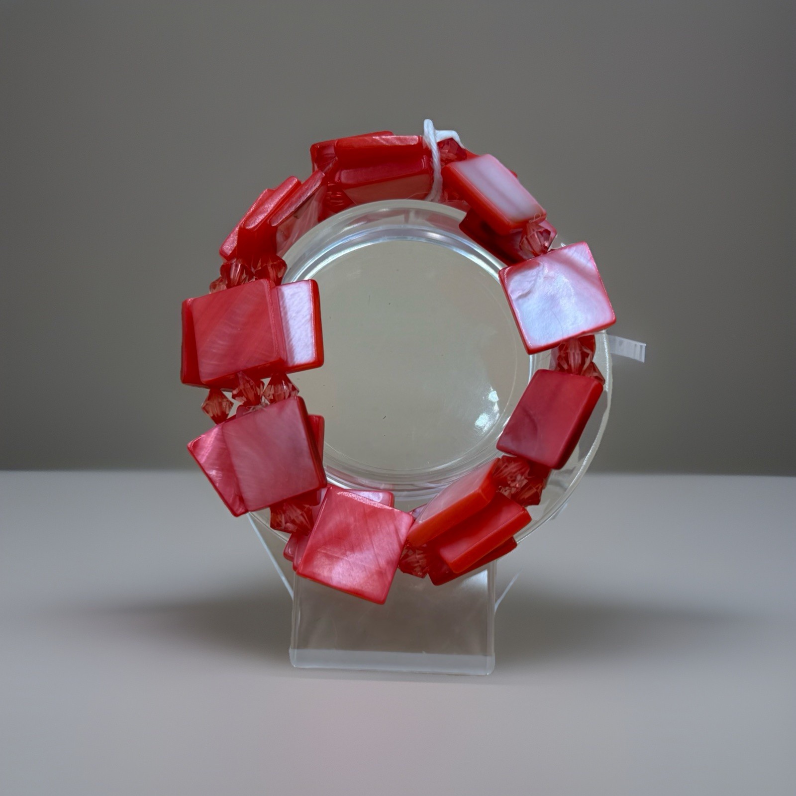 Chunky Red Shell Stretch Bracelet Statement Jewel… - image 1