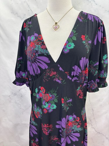 ModCloth Midi Dress Meow sz XL Mofit Black Cat Floral Whimsigoth Retro Novelty - Picture 8 of 17